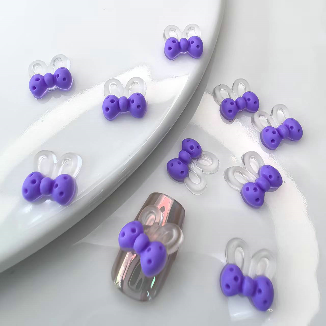 透明夜光光变蝴蝶结兔耳朵美甲饰品批发发夹配饰材料贴片0003