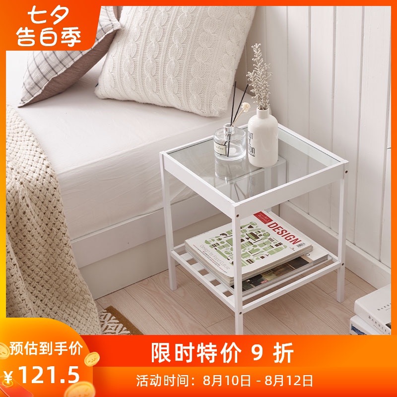 Modern minimalist small bedside cabinet with glass and minimalist style, antique wooden storage cabinet for bedroom