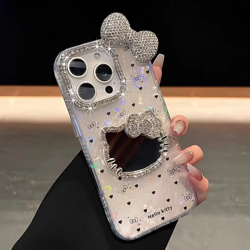 ins风立体kt猫咪镜子适用苹果16promax手机壳 iPhone15新款14女|undefined