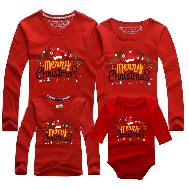 Rojo Santa Claus camisa de manga larga tocando fondo nuevo padre-niño ropa de los niños mono cuello redondo de los hombres y las mujeres de manga larga Camiseta