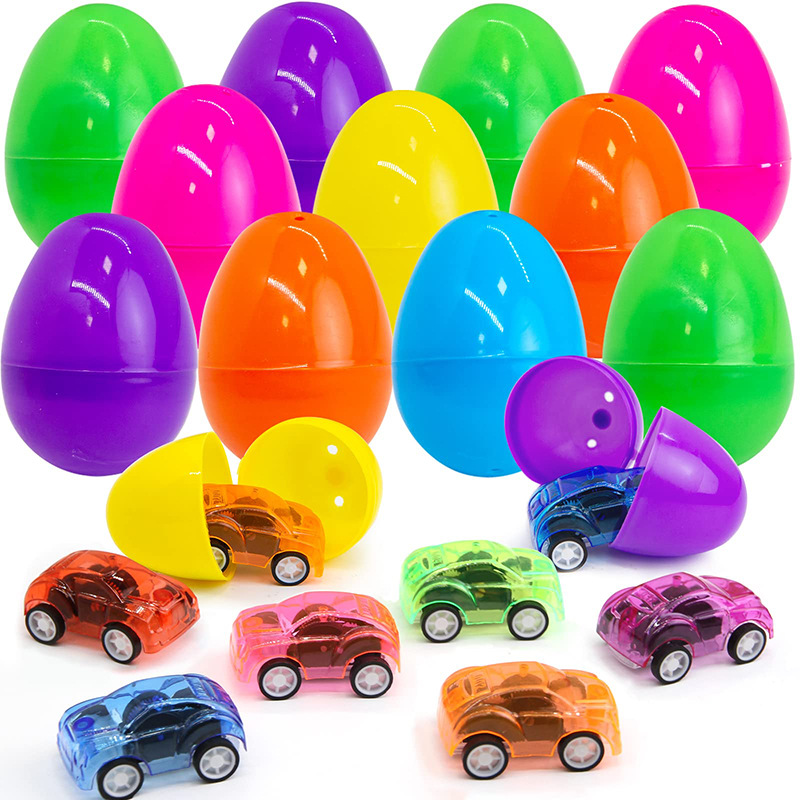 Easter Eggshell Colorful Egg 24pcs Rebound Car Toy Cartoon Animals Easter Surprise Hatching Eggshell Party