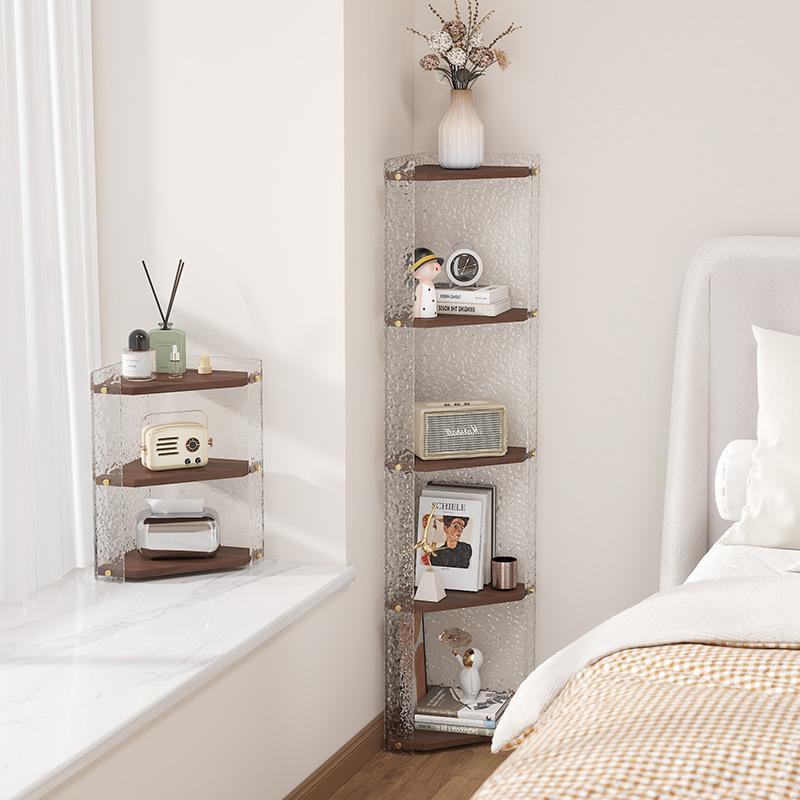 Nuevos cosméticos acrílicos simples, esquinas triangulares de madera maciza, estantes de almacenamiento de esquinas de baño, multiusos multicapa