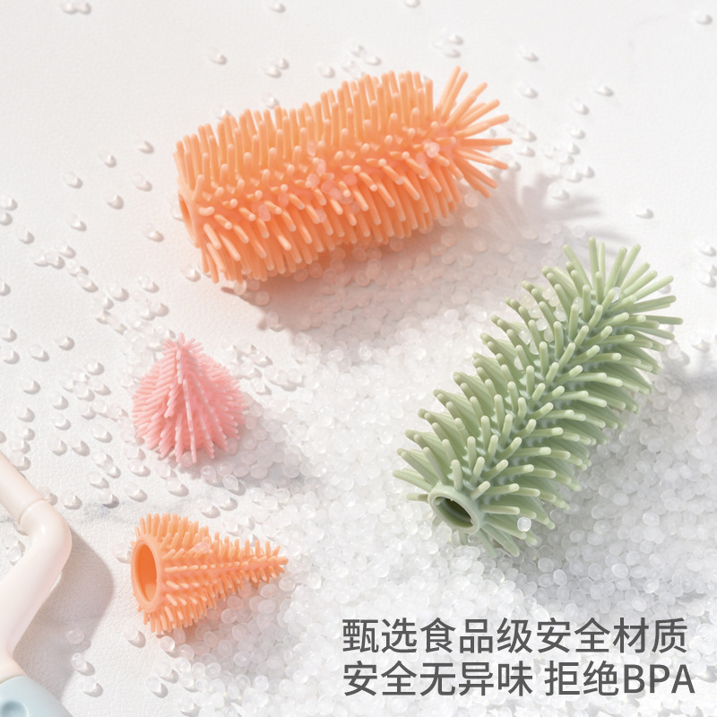 ベビー専用シリコンミルクボトルブラシ360度回転三色长柄洗浄ブラシセット洗浄ミルクボトルブラシセット|undefined