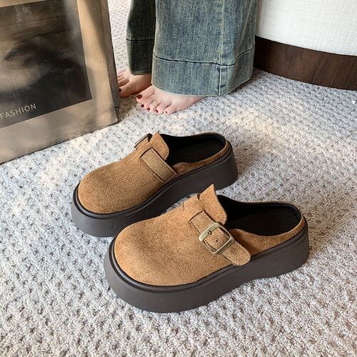 Height-increasing Outerwear Slip-On Shoes for Lazy Days, Fashionable Retro Thick-Soled Birkie Closed-Toe Half Slippers for Women—Spring Collection