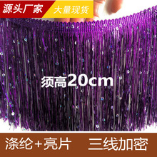 20cm 亮片流苏 三线加密 闪光珠片排须 拉丁舞服装辅料现货
