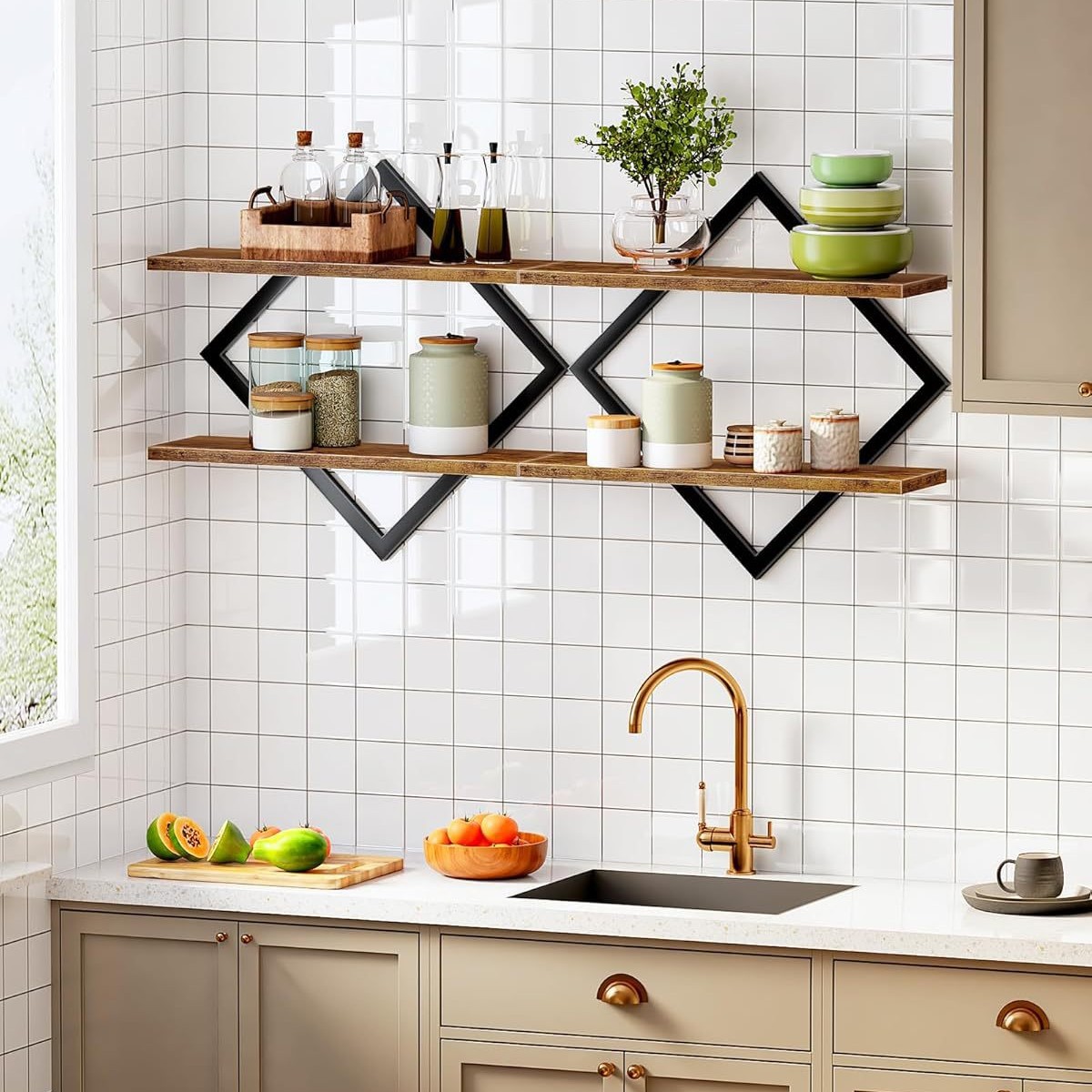 Estantes de pared de madera transfronterizos en el punto de fondo de pared de sala de estar vasos decorativos estantes de almacenamiento de artículos domésticos