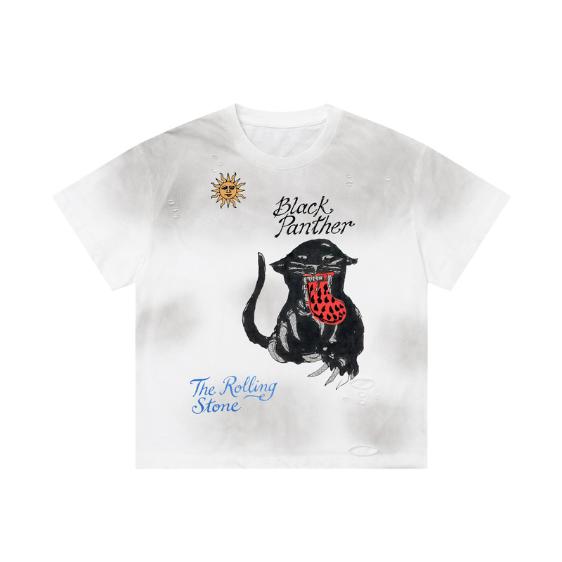 Tuochuan Custom Order LG01-LM8117 Dirty Spray Distressed Prank Rolling Stone Print Short Wide Short-Sleeve Unisex Couple T-Shirt Tuochuan Custom Order LG01-LM8117 Dirty Spray Distressed Prank Rolling Stone Print Short Wide Short-Sleeve Unisex Couple T-Shirt