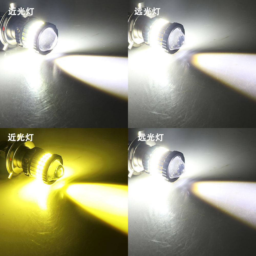Cross-Border High-Brightness Motorcycle Led Headlight H4 P15D Ba20D Yellow and White Dual-Color Modified Spotlight with Strong Light