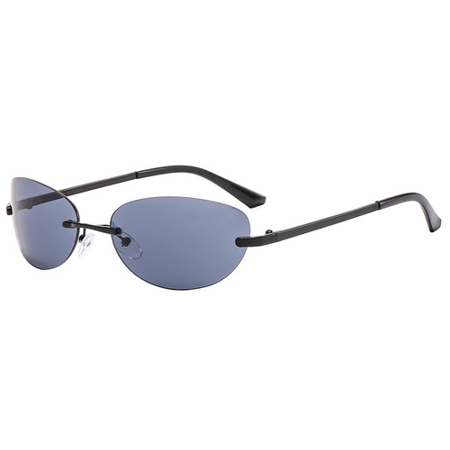 Retro rimless elliptical sunglasses Y2K metal Instagram-style sunglasses, bold style street style future vibe