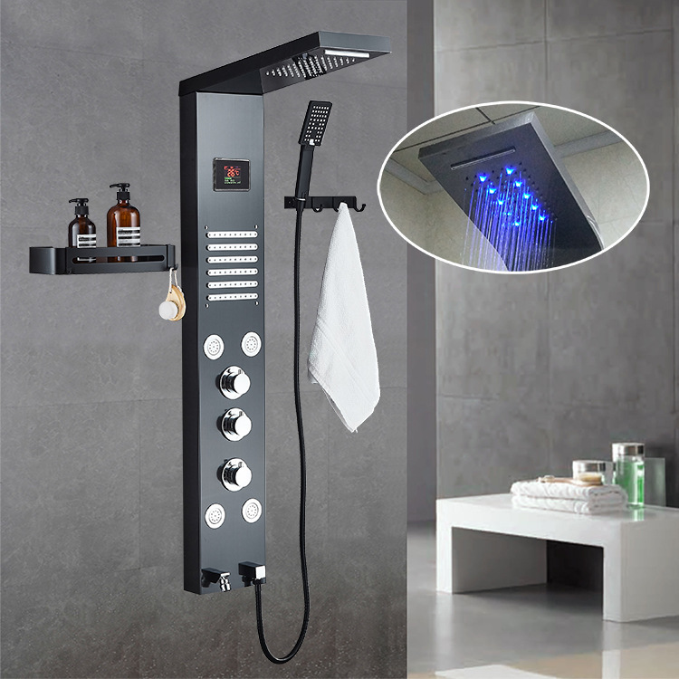 Customized Processing of Storage Racks, Six-Speed Intelligent Digital Display Led Constant Temperature Shower Head Set, 304 Stainless Steel Shower Screen