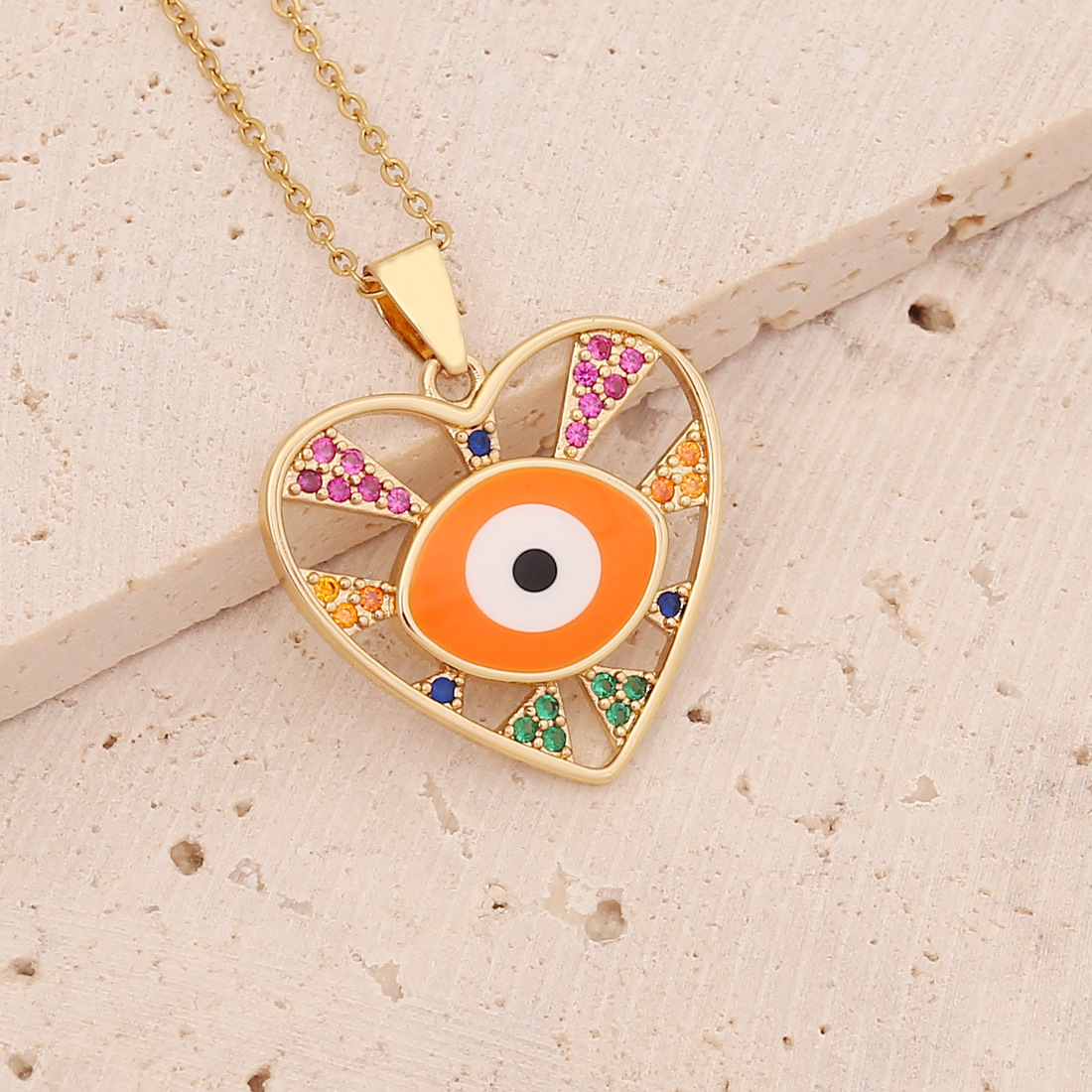 2022 new heart eye necklace copper micro-set color zirconium clavicle chain