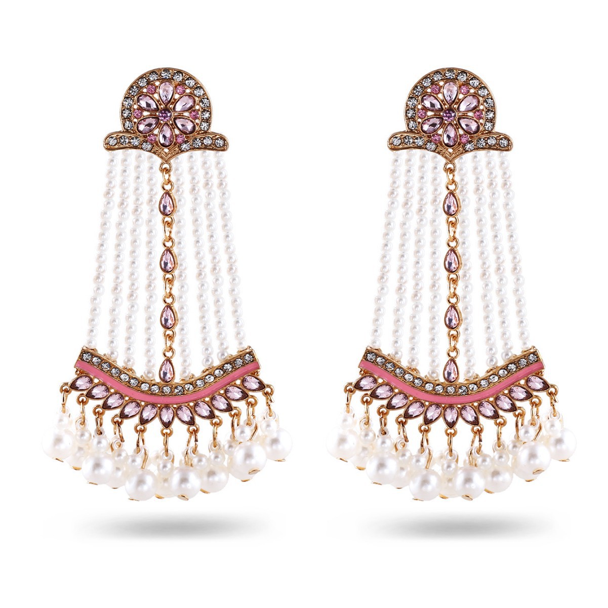 Vintage Ethnic Style Women's Handcrafted Beaded Earrings with Noble Long Oil Drop Diamond Tassel Pearl Earrings