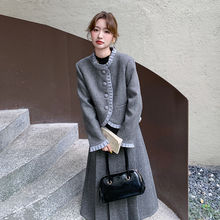 超好看小香风羽绒服外套毛呢半身裙套装两件套女入冬一整套感