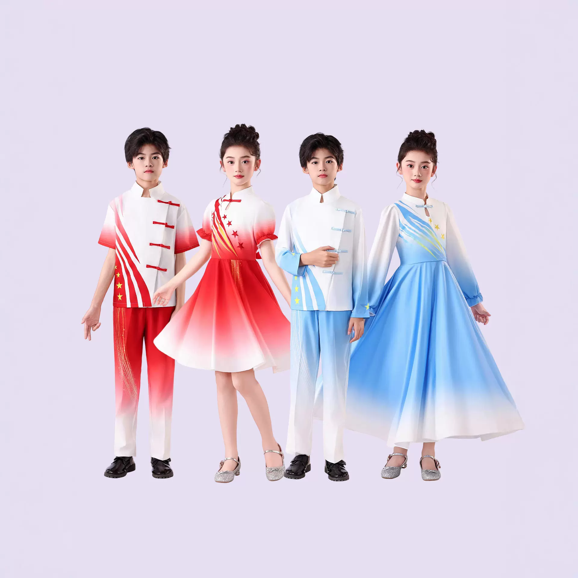 歌唱祖国大合唱演出服女长裙儿童中国风学生朗诵比赛红歌表演服男