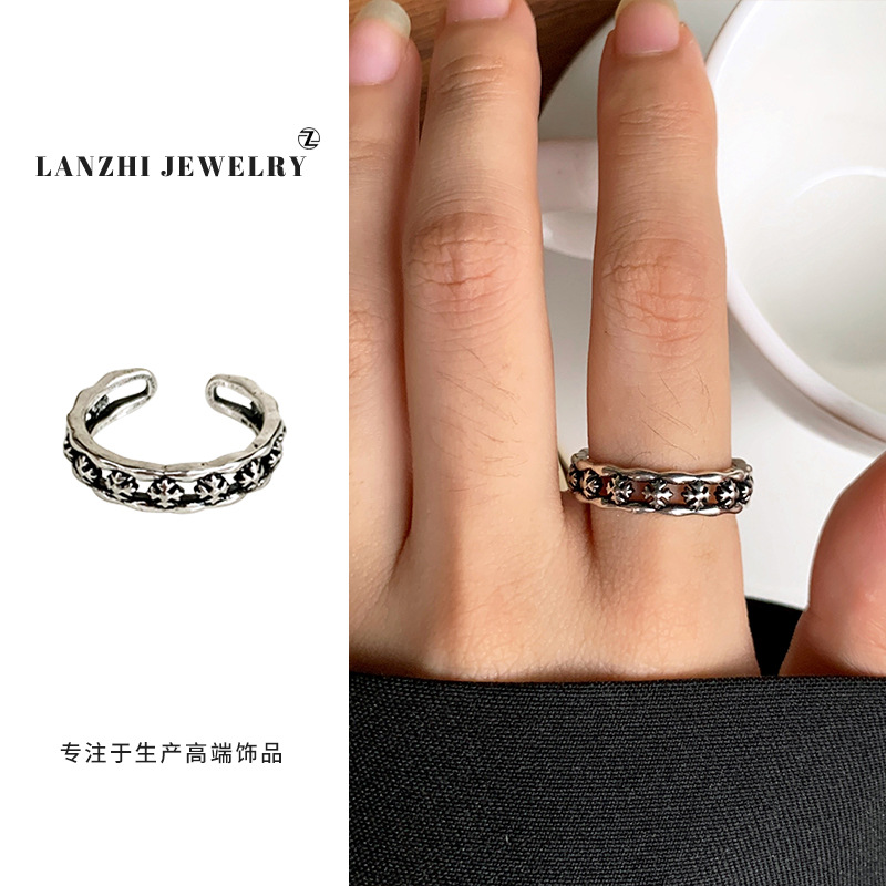Anillo Abierto de Estilo Hip Hop 925 de Plata Gruesa Cubierta de Cobre Blanco