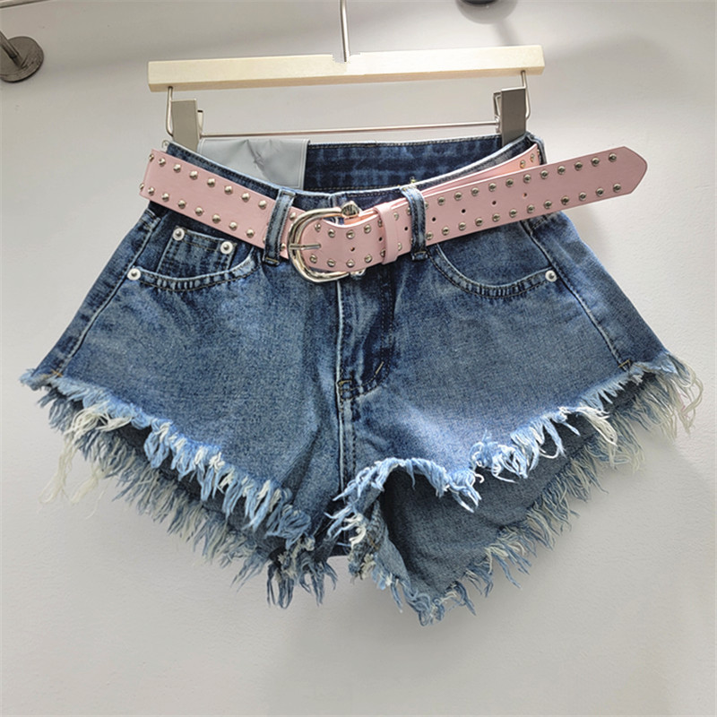 Pantalones Cortos Denim de Tiro Bajo Mezclilla, Poliéster Tiro Bajo, Efecto Lavado para Mujer