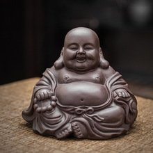 紫砂茶宠弥勒摆件 可养精品笑佛手工小和尚 茶玩茶道配件厂家批发