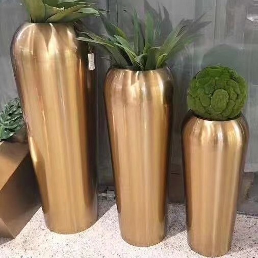 Platado en oro redondo tambor de acero inoxidable maceta