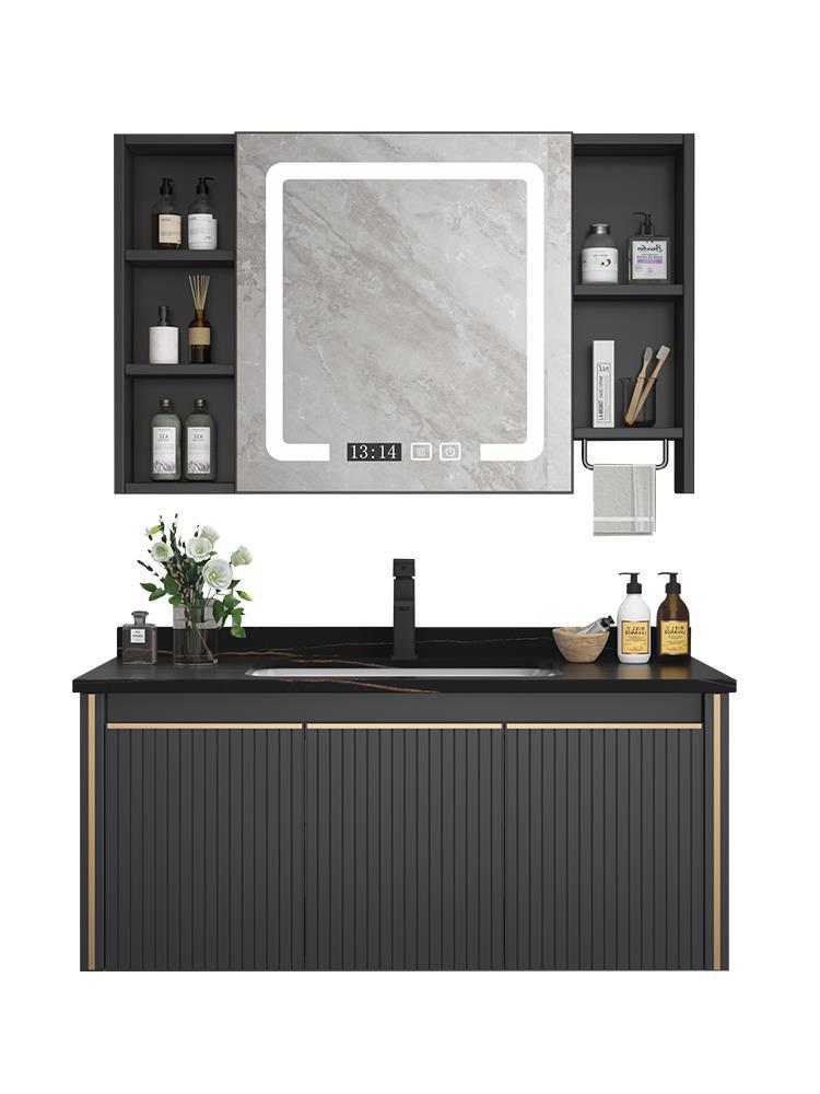 Engrosado espacio gabinete de baño de aluminio baño lavabo gabinete combinación cerámica integrado inodoro lavabo