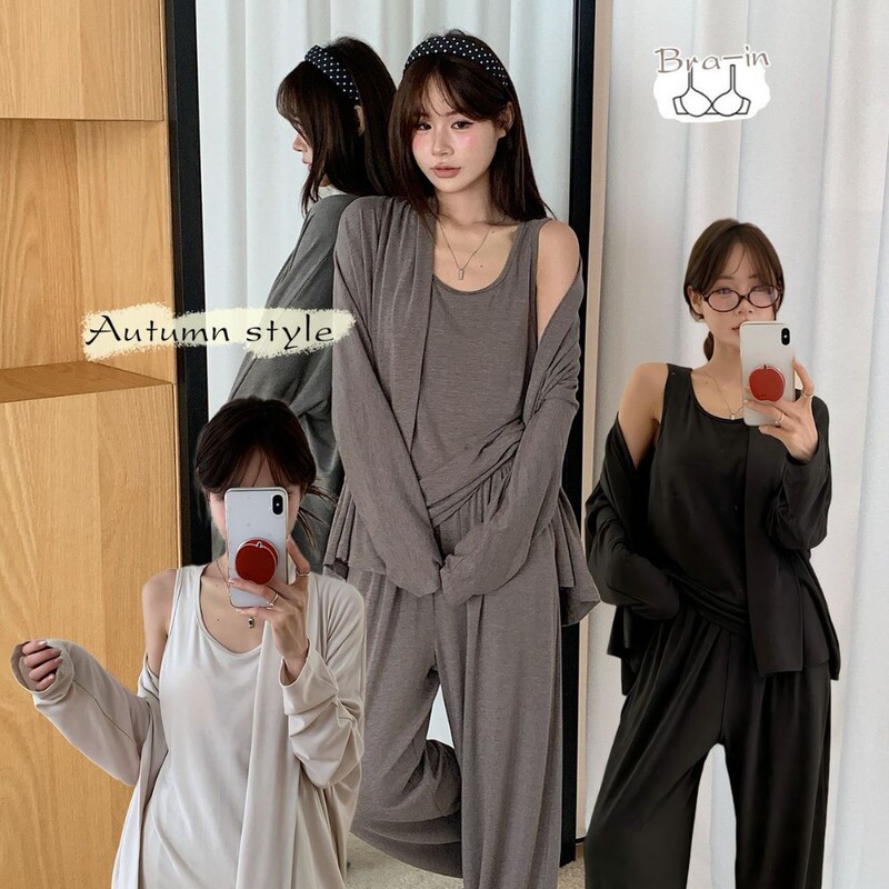 Light and warm mousse velvet three-piece set with built-in bra CaCa
