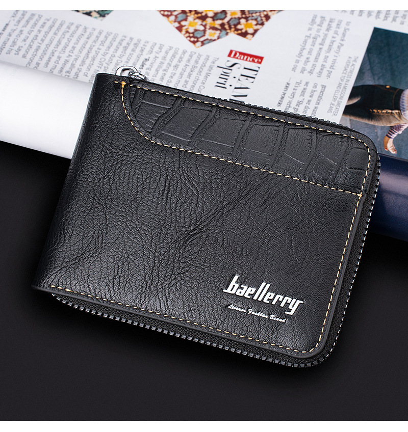 New Men's Short Wallet Retro Multi Slot Zipper Coin Purse Contrasting Color Card Bag_voghion.com