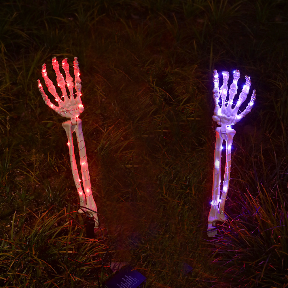 Inserción de Halloween de mano luminosa esqueleto conjunto de accesorios de decoración de patio LED de mano luminosa inserción