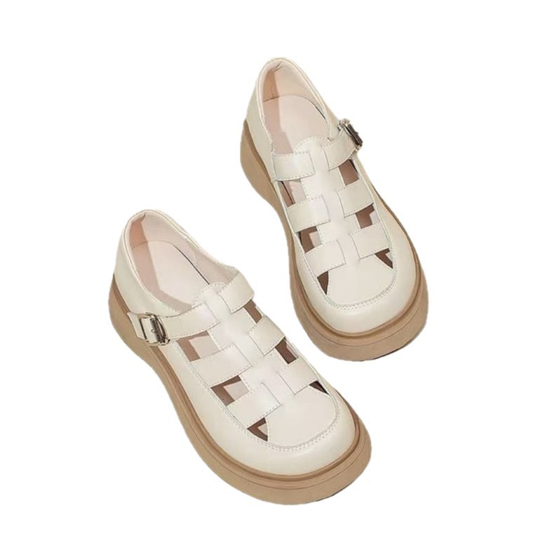 Sandalias romanas de suela gruesa para mujeres 2026 nuevos zapatos de verano antideslizantes para mujeres con cabeza de bolsillo con zapatos agujeros de falda