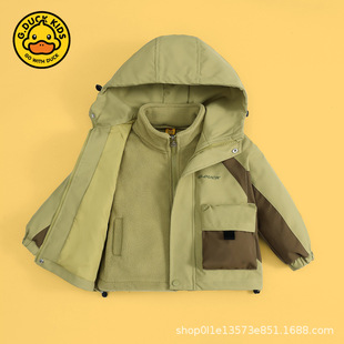 Little Yellow Duck Charge Clothes suit Two-Piece Hooded New Boys' Autumn Children's Wear Waterproof Wear-Resistant Middle Children's Coat Trendy