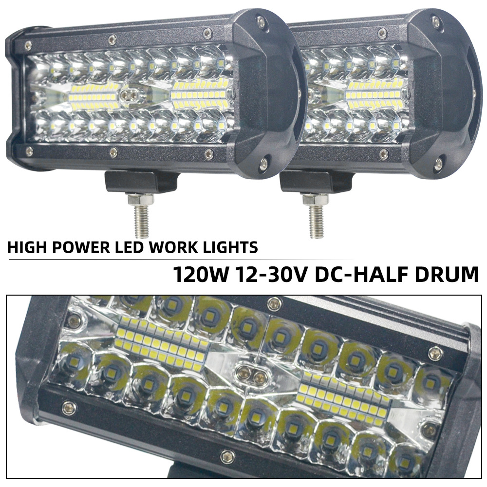 High-Brightness Three-Row 120W Work Light Spotlight Strip Light Car Off-Road Vehicle Motorcycle Front Bumper Modified Spotlight