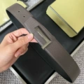Gunmetal base with gunmetal plate buckle, coffee lychee grain strap, 3.8cm wide