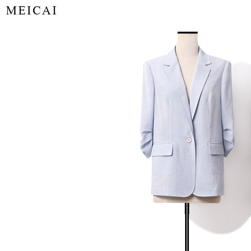Meicai [Ice Blue] Summer Triacetate Thin Suit Jacket, Anti-Wrinkle, Slightly Transparent, Sun-Protective, Casual, Cool Feeling Coat