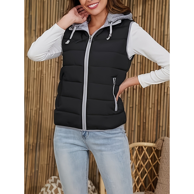 2026跨境新款欧美女式拉链棉袄加绒冬季无袖背心跨境代发
