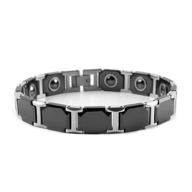 Pulseras magnéticas japonesas y coreanas de titanio y acero con cerámica, pulseras magnéticas cuadradas negras para parejas, comercio electrónico transfronterizo.