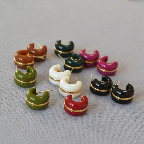 Le Marais Korean-style niche design gorgeous colorful coarse simple small gold thread C-shape earring earrings jewelry for women
