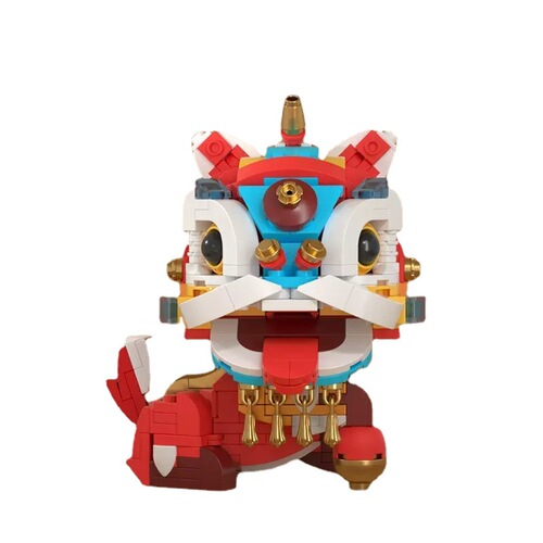 JAKI Jiaqi 5131 ancient mythical beast Kirin awakening lion building blocks koi building toys national trendy cultural innovation spring gift