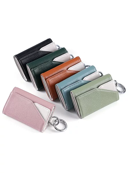 Japanese-Style Genuine Leather 70% off Key Holder, Color-Blocked Women's Key Case, Multifunctional Men's Car Key Holder