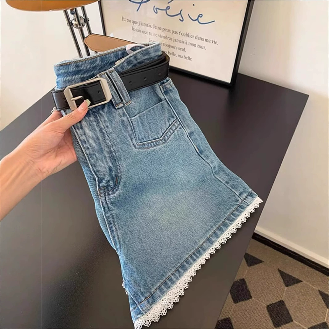 Ретро кружевная деним-юбка, летние шорты, брюки, кружевное платье, высокая талия, свободный крой, А-силуэт