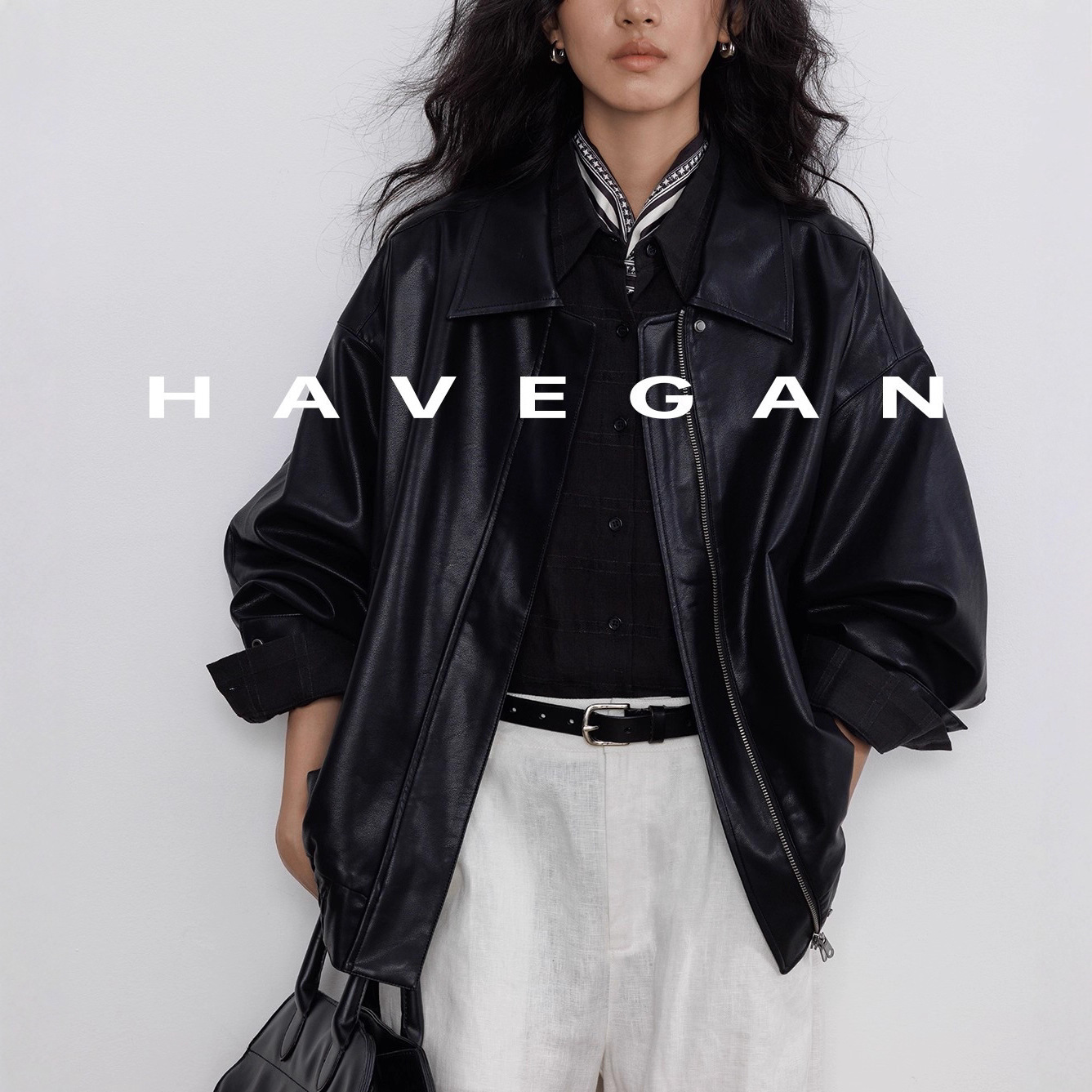 Havegan/Autumn Lapel Long Sleeve Leather Jacket Women's Retro Motorcycle Suit Loose Casual Top