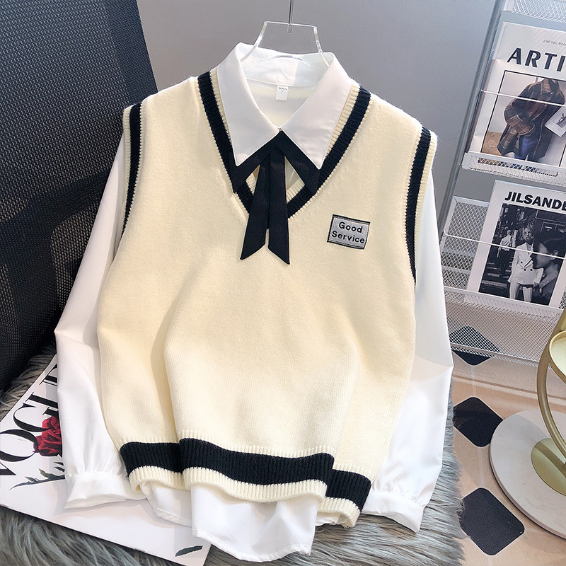 Chaleco de punto para mujer, chaleco suéter de otoño e invierno para combinar con una camisa, nuevo estilo de invierno 2024, estilo preppy.