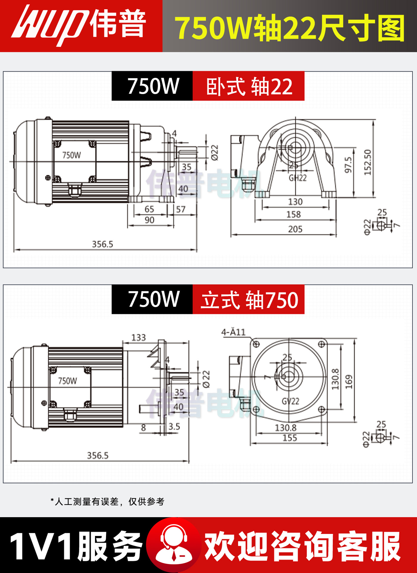 Motor de Reducción de Engranajes Trifásico Weipu de 380V, Motor de Velocidad Regulable de Frecuencia Variable de 220V, Motor de CA de Baja Velocidad Vertical y Horizontal