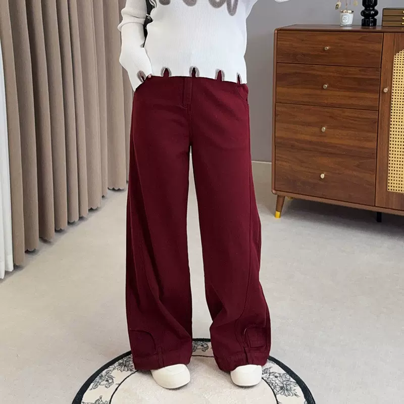 双天25年新款秋季大码女装显瘦裤子设计感阔腿直筒牛仔裤女YC306