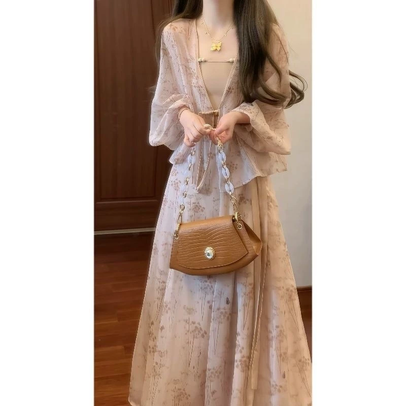 Новая женская одежда в китайском стиле, юбка на подтяжках в стиле дзен, модное платье в стиле ретро, ​​элегантный топ, кардиган