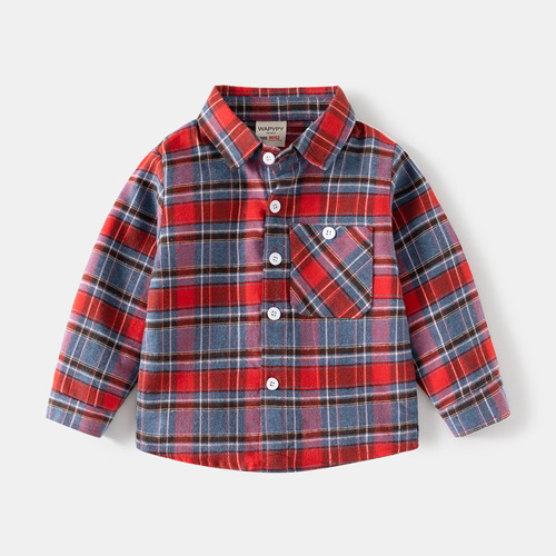 Children's Plaid Shirt  Autumn Boys' Long-Sleeved Shirt Baby Casual Kids' Clothing Small Shirt Drop Shipping Trendy