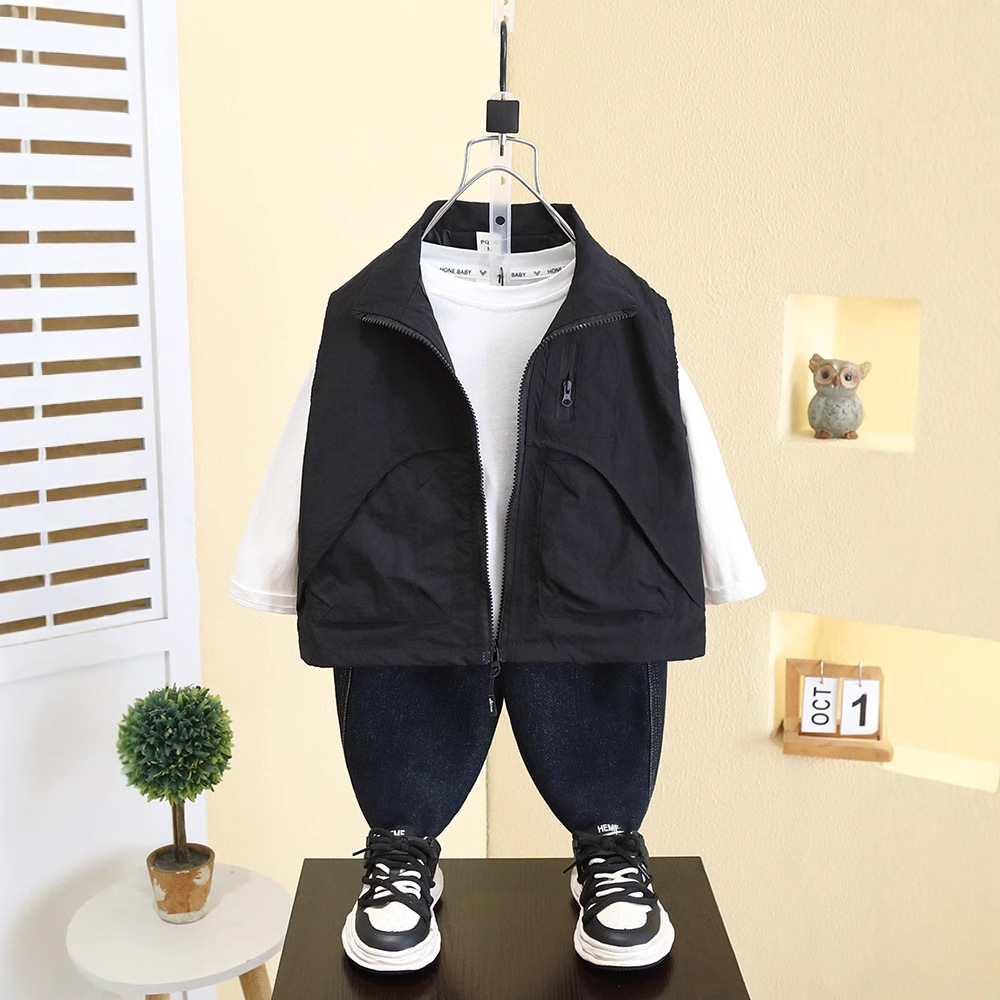 7525 chaleco para niños modelos de primavera y otoño 2025 nueva ropa para niños chaqueta superior sin mangas de primavera chaleco coreano para niños