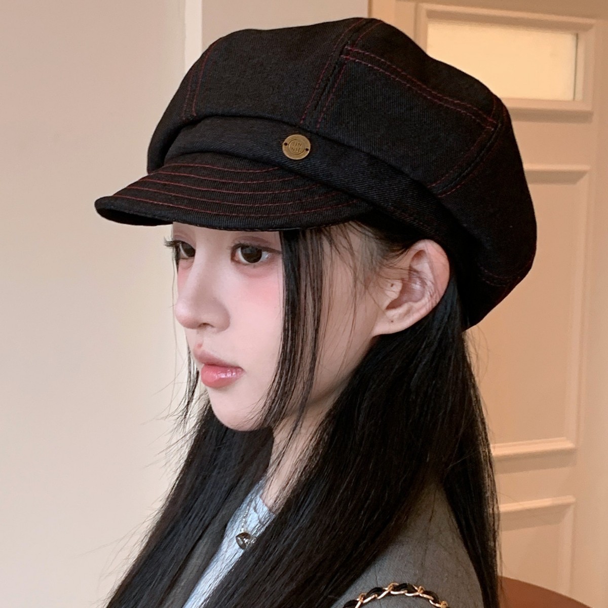 2025 Early Autumn New Denim Octagonal Beret For Women Korean Version Versatile Casual Fashion Face Slimming Niche_voghion.com