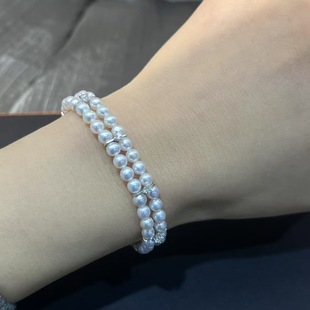 New Double Layer Hepburn Style Pearl Bracelet 4-5mm Round Flawless Aurora Buckle Freshwater Pearl Bracelet