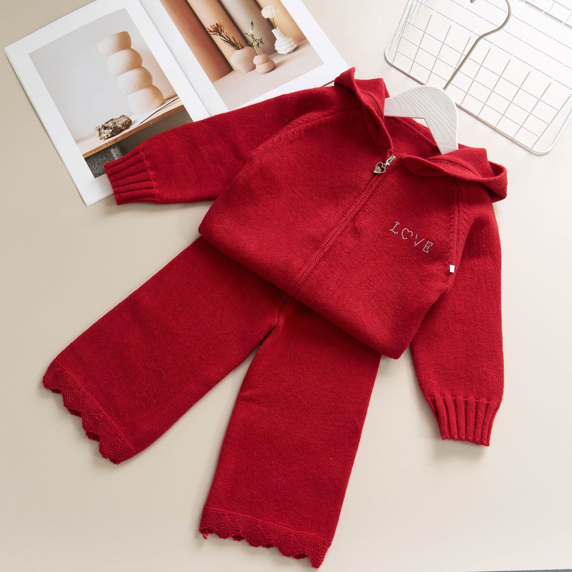 Girls' Zipper Pants Two-Piece Set 2025 New Spring and Autumn Children's Solid Color Autumn Set Girls' Autumn Clothing