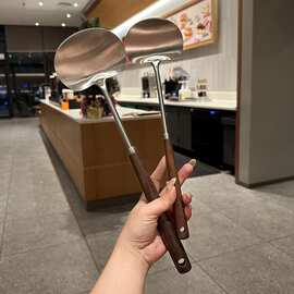 不锈钢蘑菇铲仿胡桃木柄锅铲炒菜炒勺食品级家用套装蘑菇铲