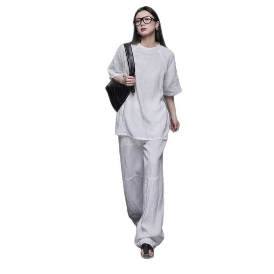 White suit 2025 Summer New Korean Style Fashion Loose Design Sense Niche Round Neck Slimming Chic suit