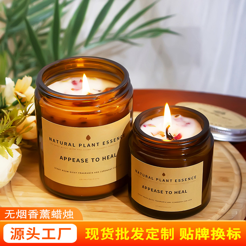 Flor seca aromaterapia vela planta aceite esencial incienso dormitorio ayuda para dormir vela de baja temperatura fragancia cera de soja caja de regalo de mano
